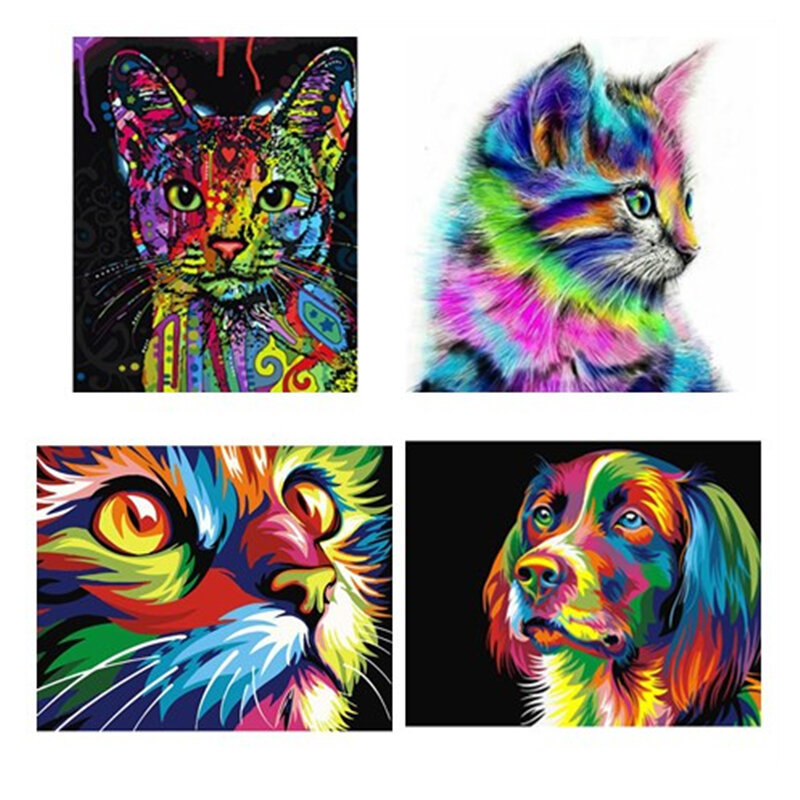 Cane gatto senza cornice pittura fai-da-te per numero animali pittura acrilica dipinta a mano per numero Wall Art Picture Modern Home Decor Gifts