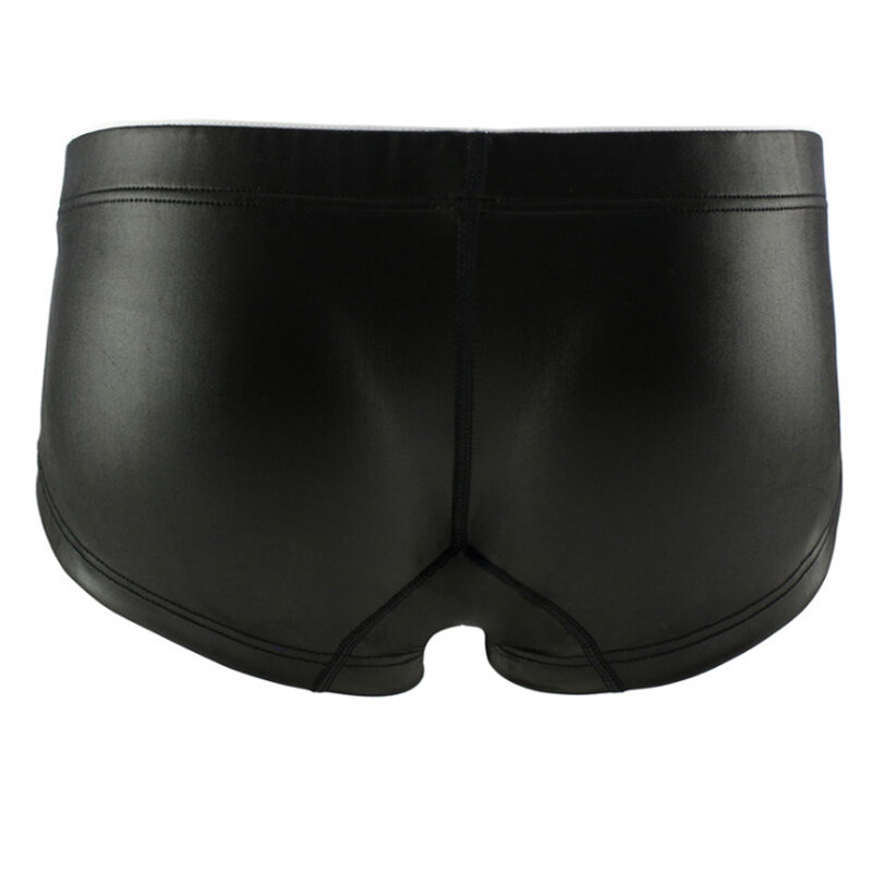 Mens Patent  leather style sexy big  pouch boxer underwear man black red blue comfortable fashion underpanty