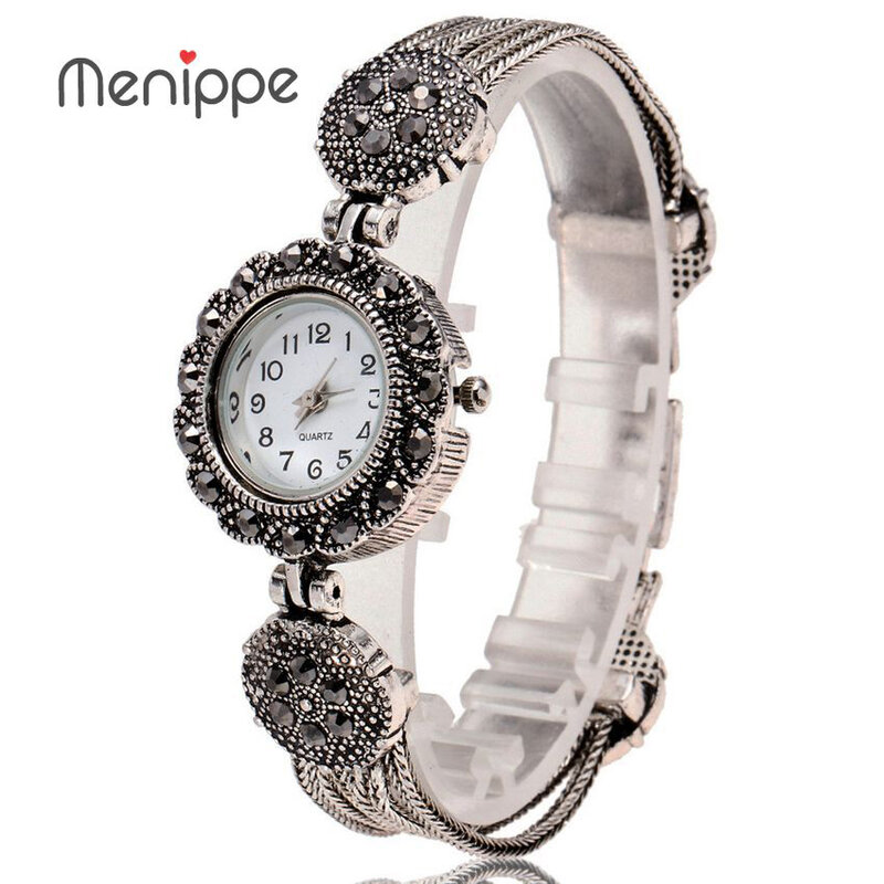 Relógio feminino retrô pulseira, luxuoso, com strass, de quartzo, para mulheres