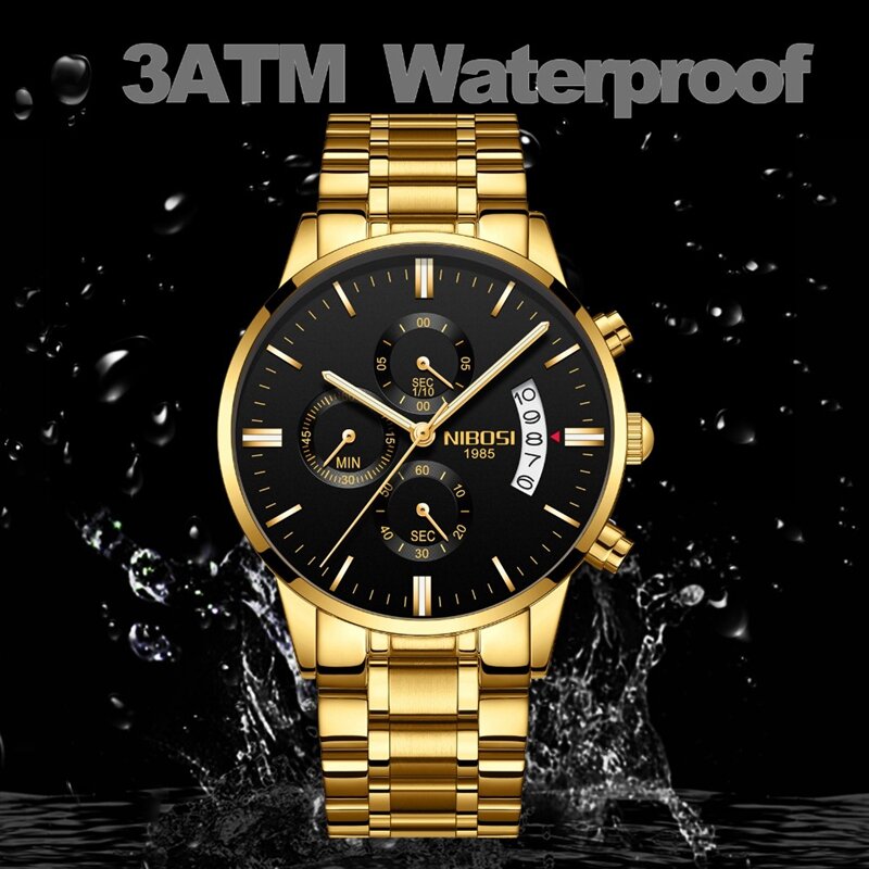 Nibosi homens relógios de luxo da marca de quartzo militar relógio esporte masculino à prova dwaterproof água relógio de ouro relogio masculino