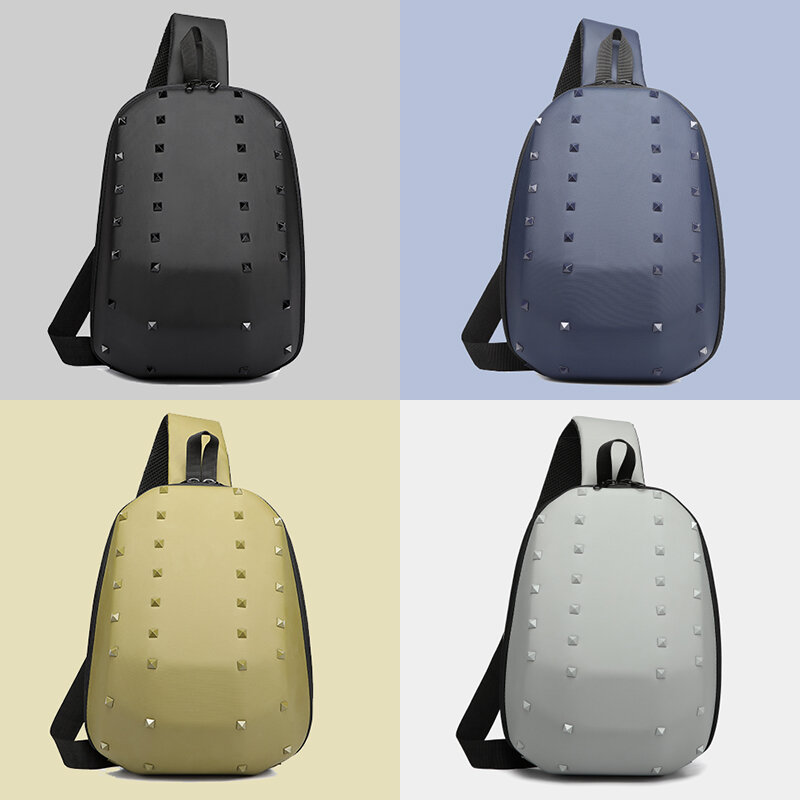 OZUKO модная мужская сумка на плечо с заклепками, мужская сумка через плечо с жестким корпусом, водонепроницаемая короткая сумка-слинг с USB для...