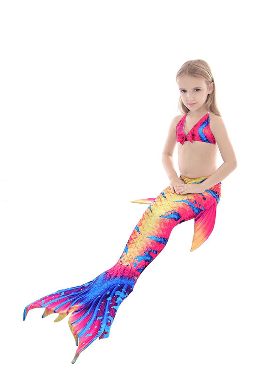 Conjunto de roupas infantis cauda de sereia, 3 peças, fantasia cosplay, meninas, cola de sirena, cauda de sereia para natação