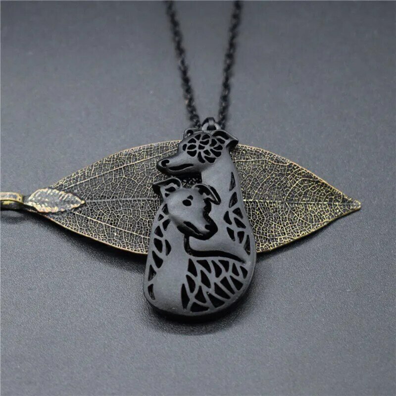 4 Colors New Whippet Couple Charm Necklace Trendy Metal Dog Jewellery Whippet Couple Pendant Necklace Women
