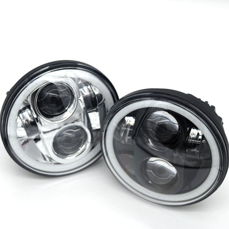 5.75" Motorcycle H4 Hi Lo Beam 5 3/4" LED Headlight with Angel eyes Halo Ring for Sportster Iron 883 1200 Dyna Street Bob