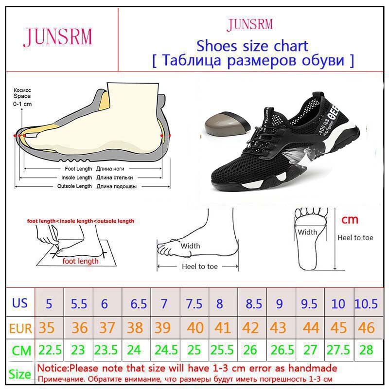JUNSRM Men Steel Nose Safety Work Shoes grid Lightweight Breathable Reflective Casual Sneaker Prevent piercing Protective boots