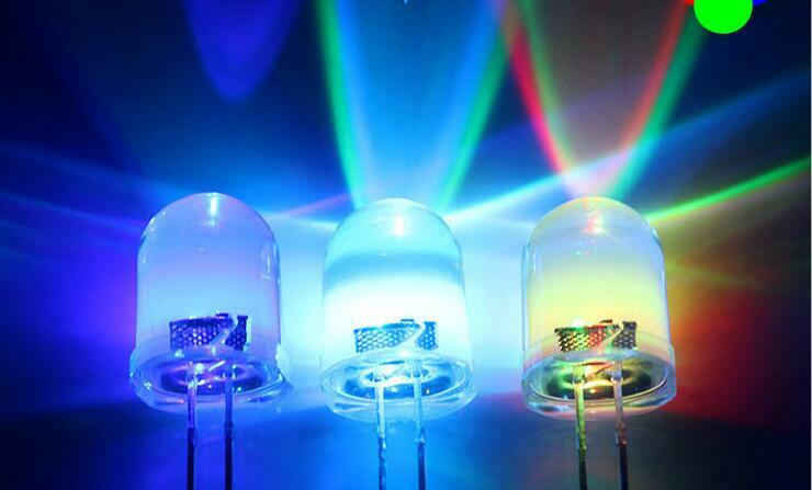 10mm rgb 7 cor completa rápido/flash lento transparente cabeça redonda 2pin diodo emissor de luz led contas de luz