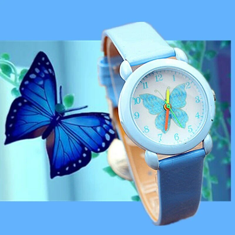 Relógio luminoso de quartzo com desenho de borboleta, relógio de marca da moda, bonito, colorido, com desenho animado, para meninos e meninas, presente de dia das crianças, 2021