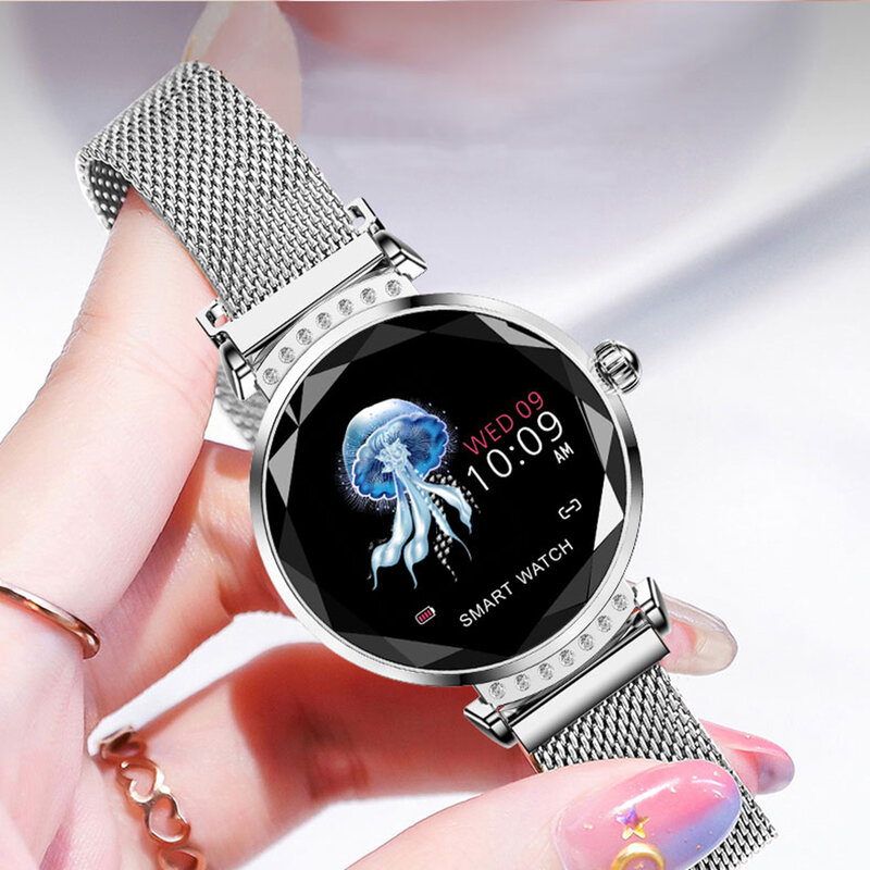 Новейшие модные женские Смарт-часы H2 с 3D алмазным стеклом, пульсометром, тонометром и монитором сна, лучший подарок, Смарт-часы