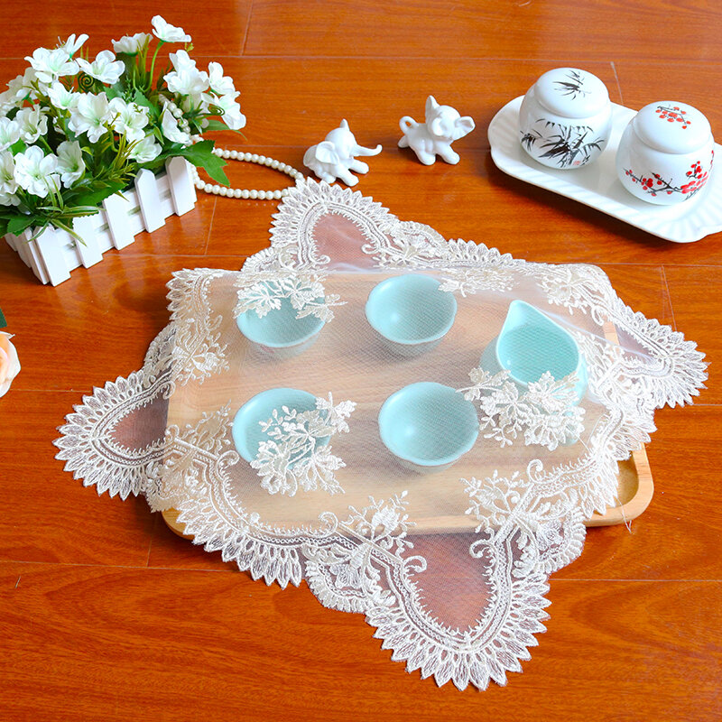 Square 40cm European Mesh Lace Embroidery Placemat Coffee Cup Pad Computer Rice Cooker Tea Dish Cover Cloth Decorative Towel