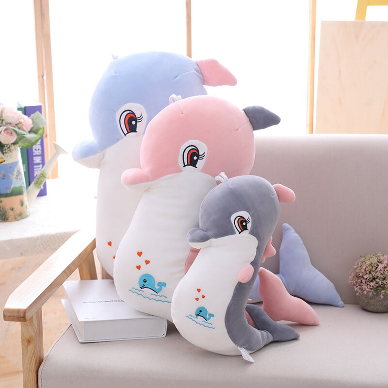 25-80cm Kawaii Dolphin Plush Toys Dolls Stuffed Down Cotton Cushion Soft Sleeping Pillow Creative Kids Toy Christmas Gifts
