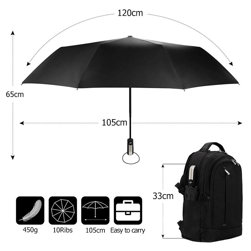 바람 저항 완전 자동 우산 비 여자 남자 3 접는 선물 파라솔 컴팩트 대형 여행 비즈니스 자동차 10K 우산