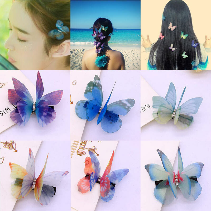 販売 1pc透明糸蝶女性ヘアピンカラフルなヘアアクセサリーcnhbクリップ甘い海辺ギフト