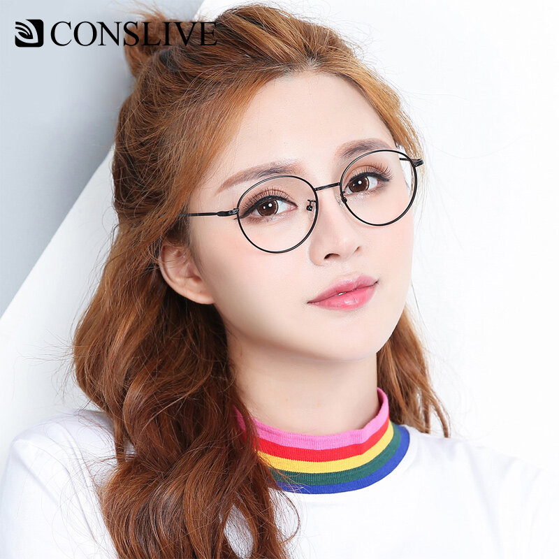 Okulary na receptę dla kobiet okrągłe damskie okulary krótkowzroczność przezroczyste soczewki fotochromowe do wzroku metalowe okulary optyczne