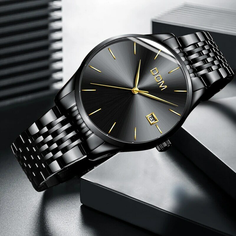 Relógio masculino dom topo marca de luxo relógio de quartzo casual quartzo-relógio de aço inoxidável malha cinta ultra fino relógio masculino relog M-11BK-1M