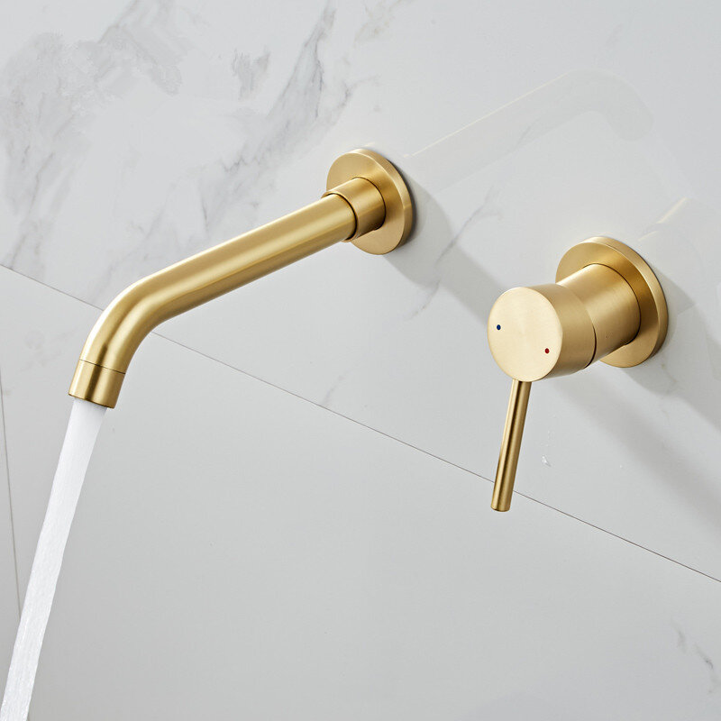 Basin Faucet Gold Bathroom Sink Faucet In-Wall Hot Cold Brushed Gold Basin Spout Mixer Tap Combination Blanoir Brass tap