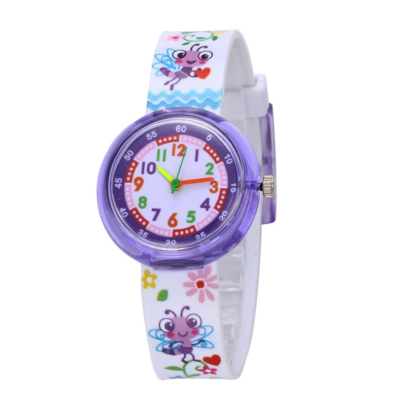Relógio de pulso escolar, relógio de pulso esportivo gelatinoso com flor, para meninos e mulheres