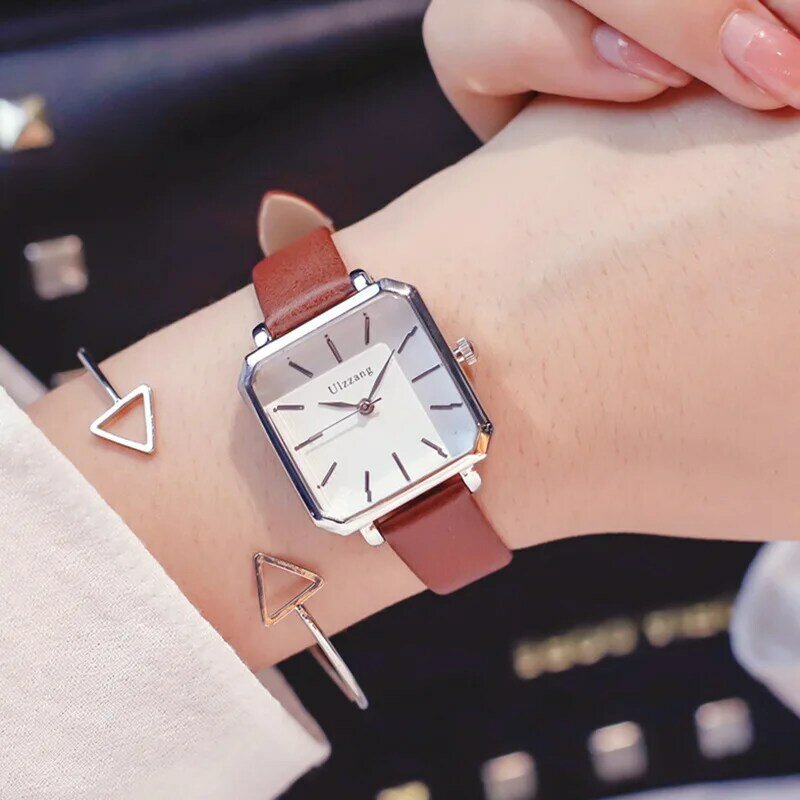 Relógio design de mostrador quadrado feminino, relógio retrô fashion simples e estiloso de quartzo para mulheres