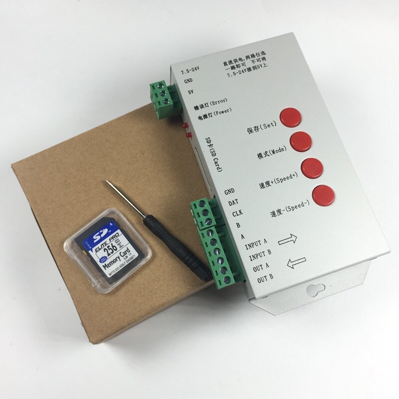 T1000S SD 카드 WS2801 WS2811 WS2812B LPD6803 LED 2048 픽셀 컨트롤러 DC5 ~ 24V T-1000S RGB LED 컨트롤러