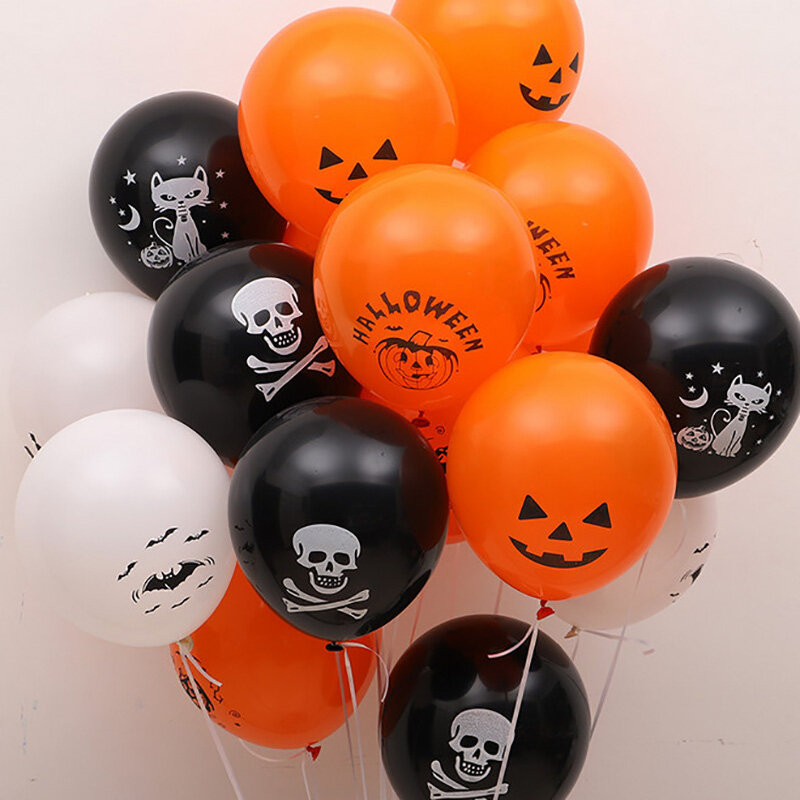 12Pcs Halloween Hitam Orange Lateks Balon Labu Kerangka Pesta Halloween Dekorasi Helium Balon Mainan Anak Pesta Pesta Dekorasi