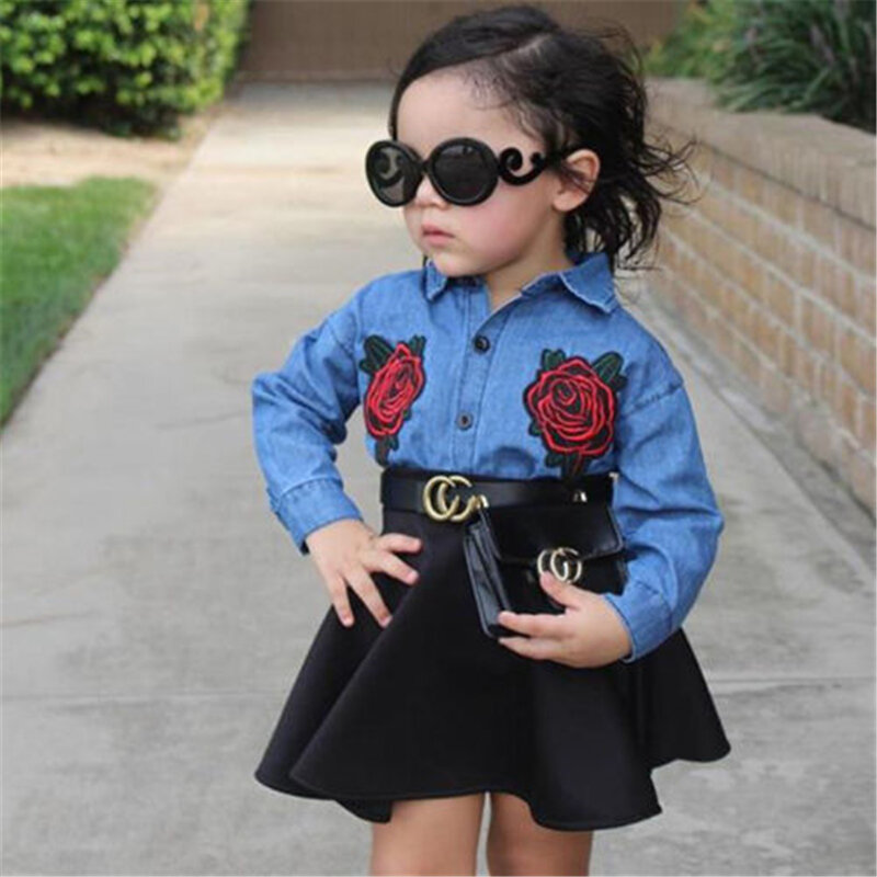 Baby Girls Floral Jeans Tops+Tutu Skirt 2017 Fashion Children Clothes Bebes Fall Kid Baby Girl Clothes Set Hot New Girl Clothing
