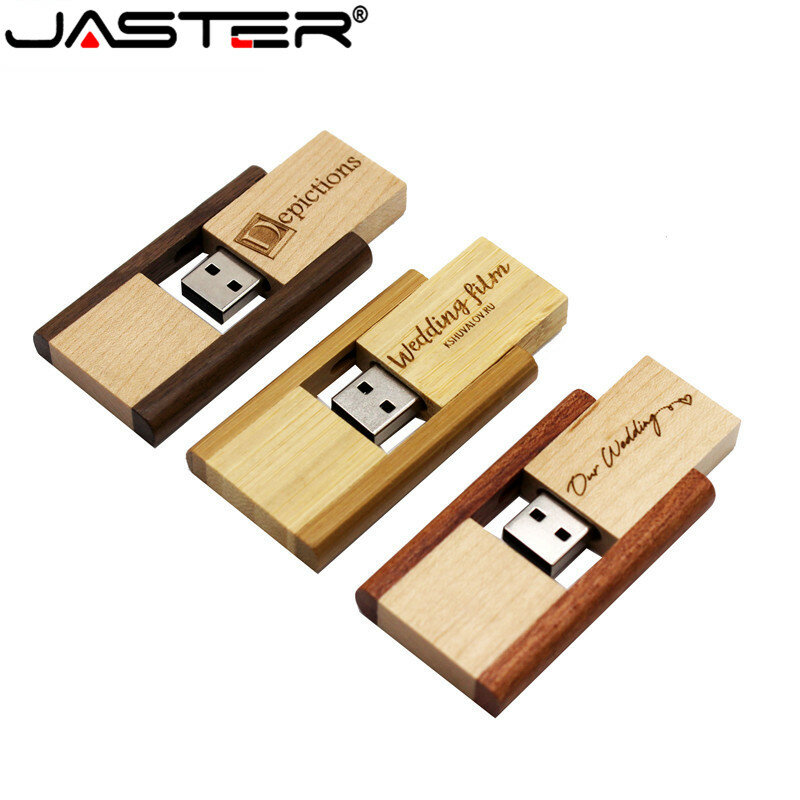JASTER wholesale ( free LOGO) Wooden rotatable wood USB 2.0 flash drive pendrive 4GB 16GB 32GB 64GB memory stick