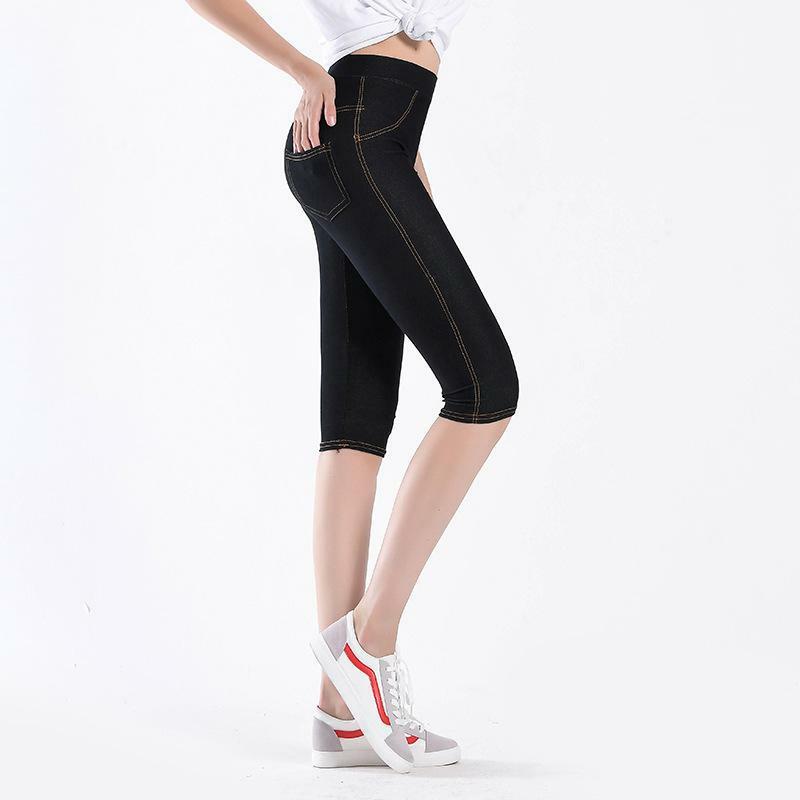 Imitation cowboy Hot Womens Crop 3/4 Length Leggings Clothes Cropped Lace Summer cotton High Quality pants