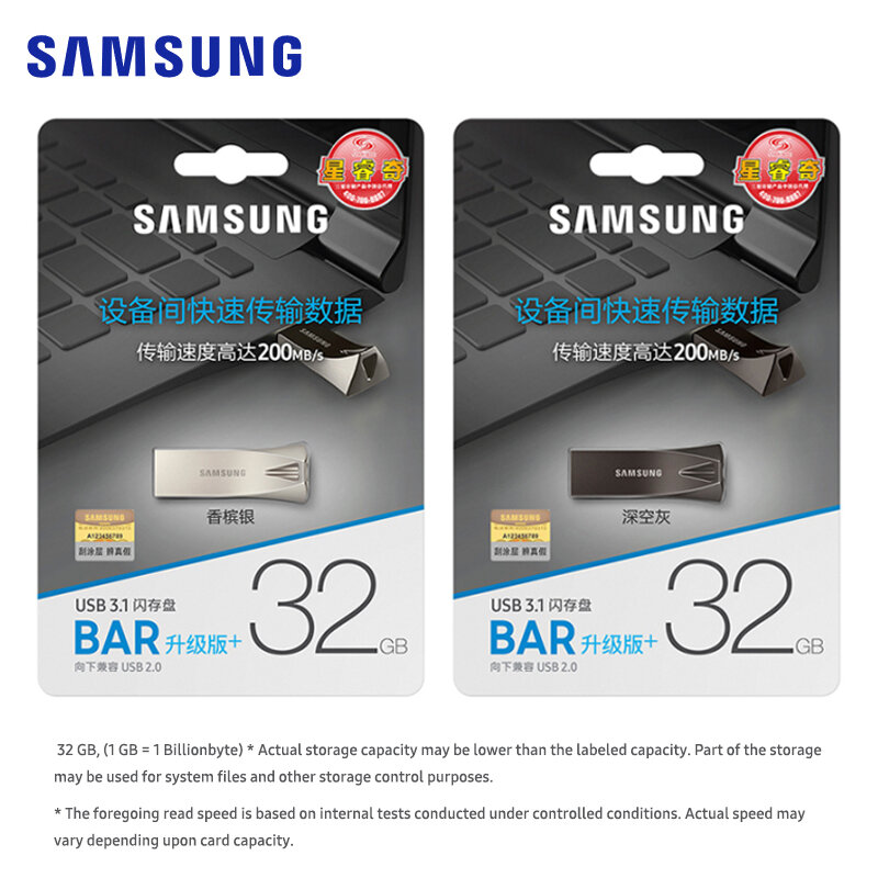 SAMSUNG BAR Plus USB Flash Drive 256GB 128GB 64GB 32GB Pendrive USB 3.1 compatible USB3.0 Metal Mini Pen Drive Memory Stick
