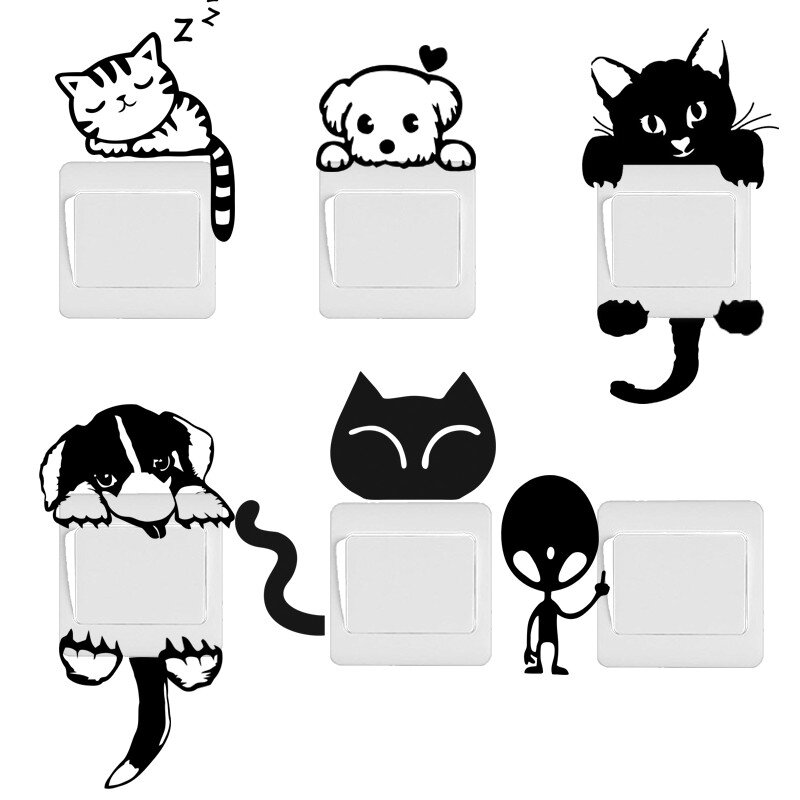 DIY Funny Cute Cat Dog Switch Stickers Wall Stickers Home Decoration Bedroom Parlor Decoration hot
