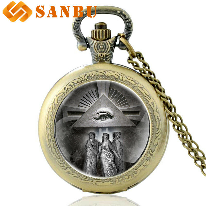 Винтажные серебряные масонские кварцевые карманные часы в стиле ретро для мужчин и женщин, подвеска глаз Провиденса, ожерелье, антикварные ...
