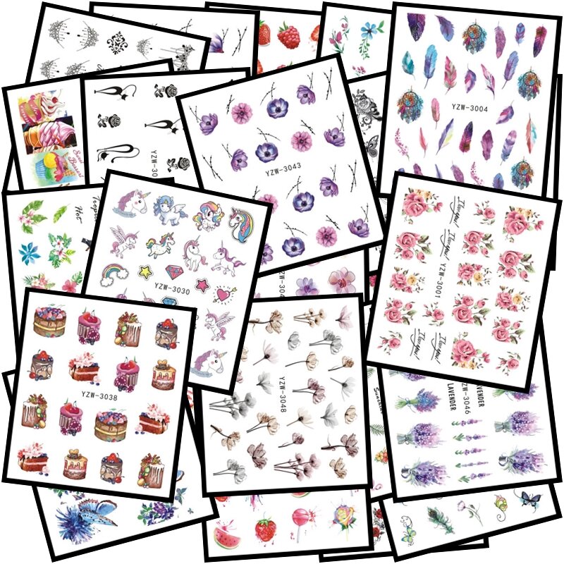 Популярные черные наклейки для дизайна ногтей ожерелье Единорог ювелирные изделия кошка бабочка кулон маникюр Советы ногтей Переводные переводные наклейки