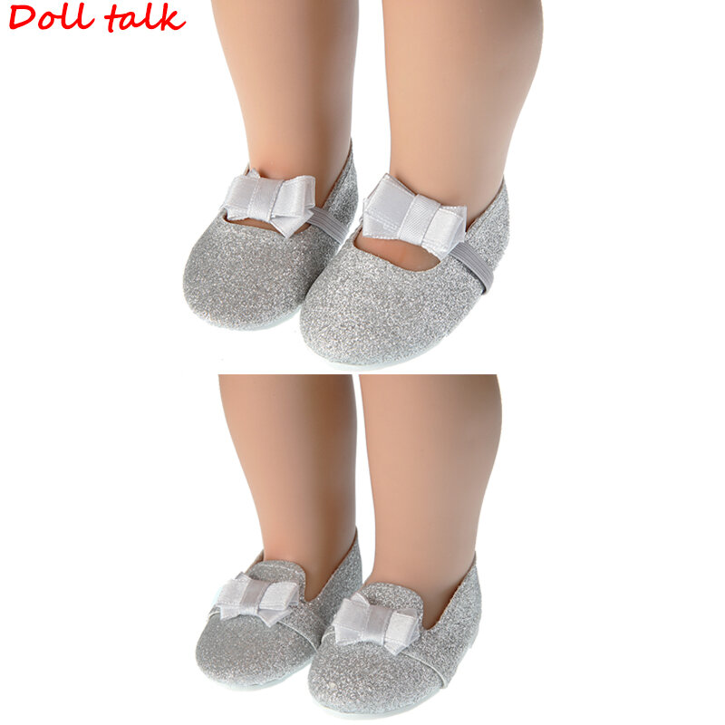 Scarpe da bambola Bowknot argento 7.5cm adatte a tutte le bambole da 18 pollici Delicate scarpe con fiocco scintillante per bambola americana BJD Blyth Girl