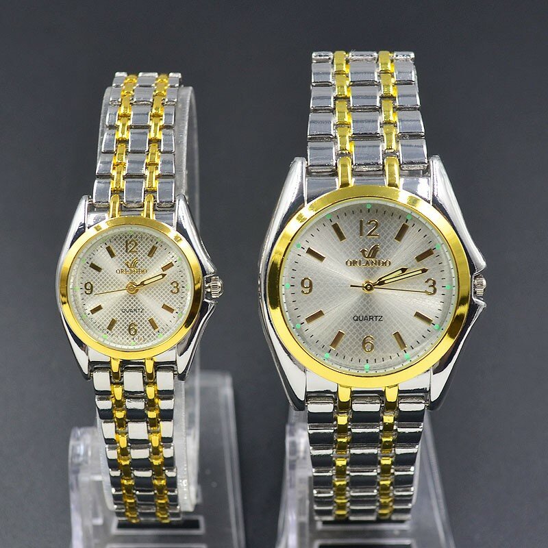 Moda relógio de pulso feminino casal lovers estilo redondo banda liga de metal relógio de quartzo 6820