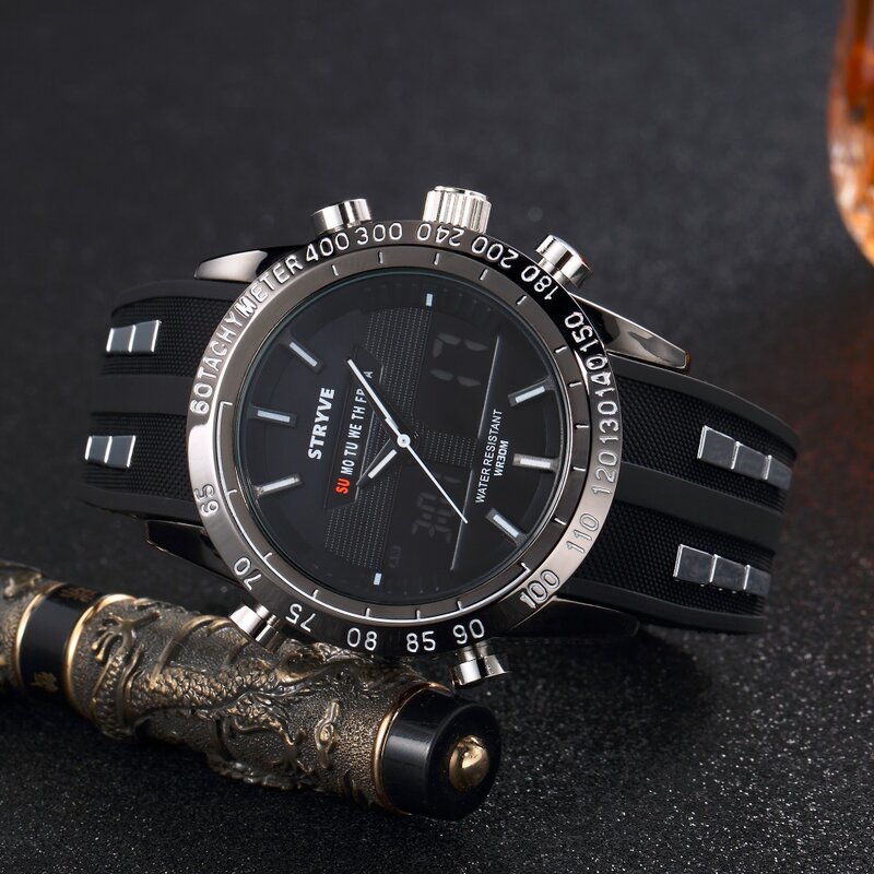 Merk Stryve Horloges Mannen Luxe Quartz Klok Led Digitale Horloge Militaire Sport Horloge Relogio Masculino