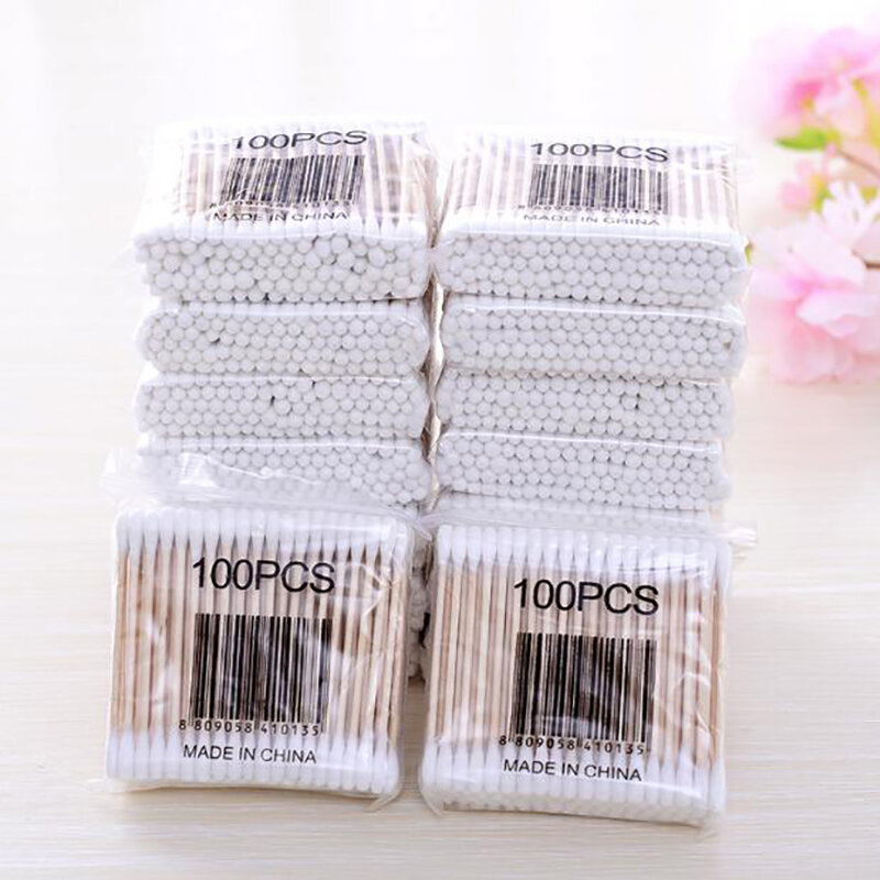 나무 면봉, 화장품 영구 메이크업 건강 의료 귀 보석 깨끗한 스틱 봉오리 팁 나무 면봉 면봉, 100 개