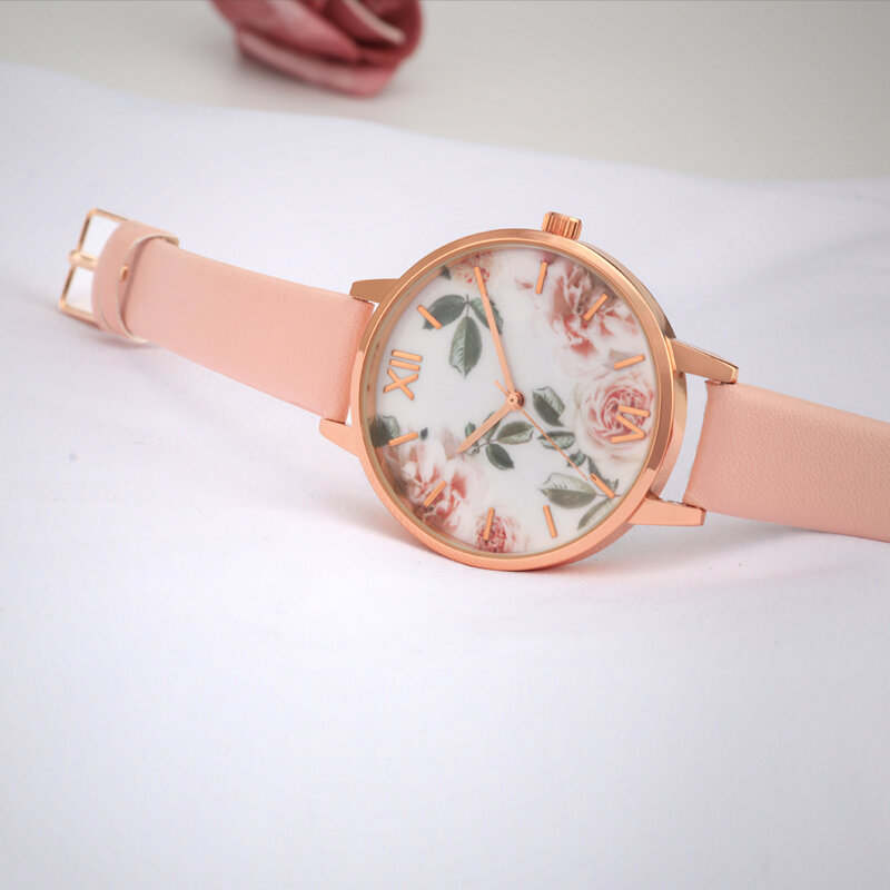 Reloj con esfera de flor rosa para mujer, reloj con movimiento japonés, Correa rosa, diseño de moda, regalo de boda