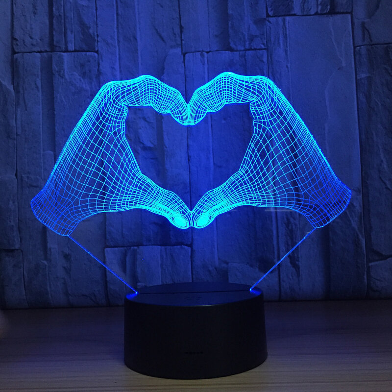Lámpara Led de mesa para niños y niñas, luz nocturna 3D con gesto amoroso, interruptor de toque remoto, 7 colores, regalo para Amiga
