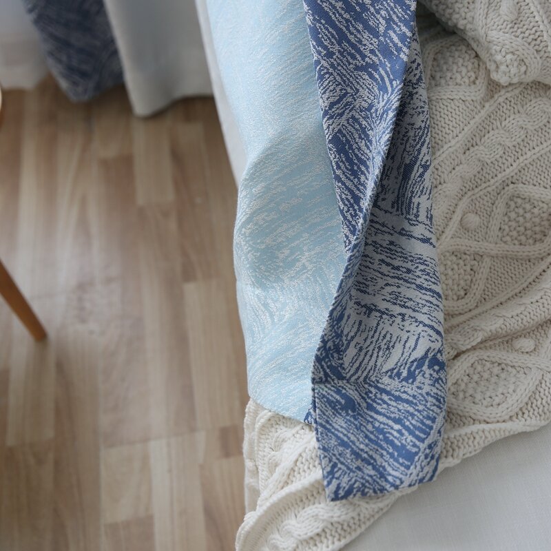 DUNXDECO-cortinas de tul para sala de estar, Cortina Simple y moderna a rayas azules, Rideau, 150x270cm