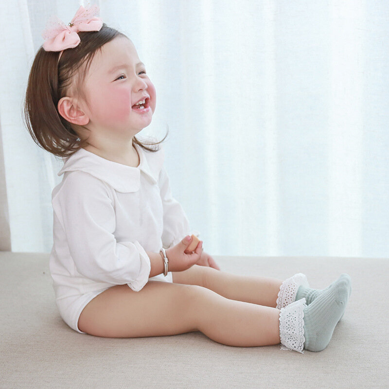 Calcetines de encaje para niño y niña, medias de encaje lateral, de doble aguja, boca suelta, color sólido, M16