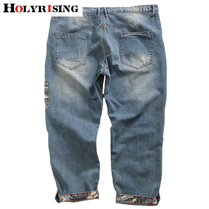 Holyrising – jean Vintage pour hommes, pantalon de Cowboy ample, bleu, Streetwear, décontracté, avec trous, tailles 2XL-4XL, 18732-5