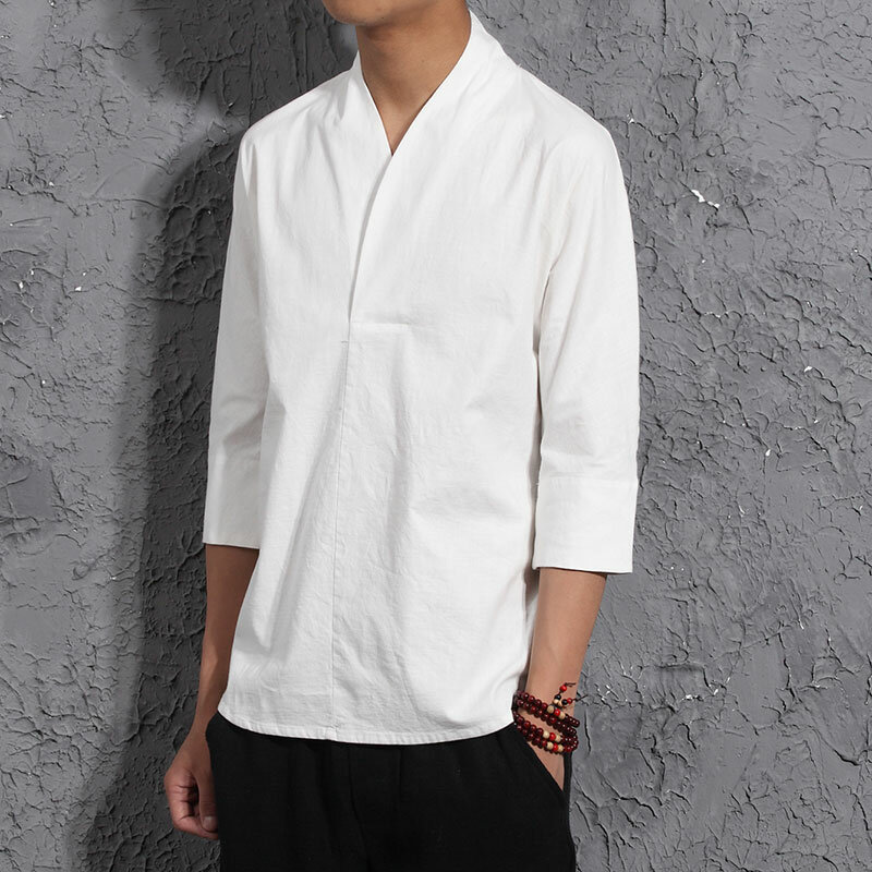 Dropshipping Men Solid Harajuku Summer Shirts 2020 Streetwear Linen Shirt Mens Fashions Male Chinese Style Vintage White Shirts