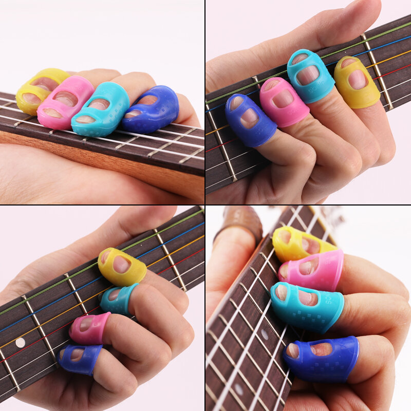 10 set/partij Gitaar Ukulele Bas Vingertop Siliconen Vinger Guard Protectors Blauw/Multi-gekleurde