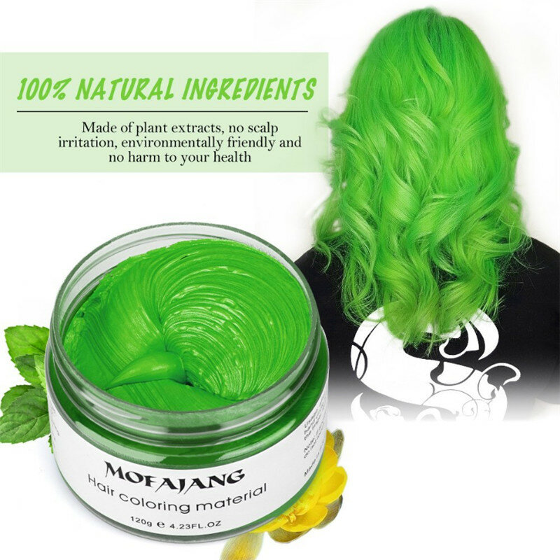 Mofajang-Tinte desechable para el cabello, en 7 colores, pasta de cera capilar para un solo uso, crema de barro en distintos colores, verde, plateado