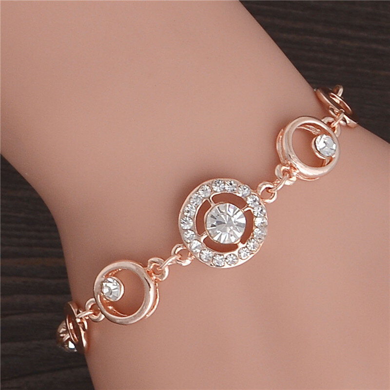 Minhin Rose Gouden Ketting Armband Voor Vrouwen Crystal Bruiloft Sieraden Dames Charm Pols Armband Pulseras Groothandel Prijs
