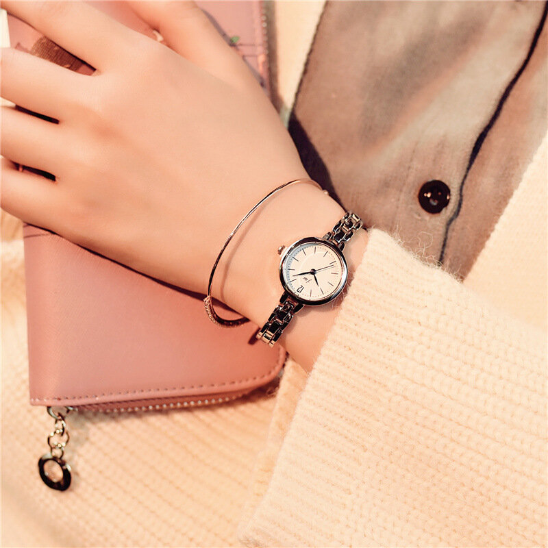 Reloj de pulsera de oro de lujo para mujer, pulsera informal de acero inoxidable, Simple, pequeño