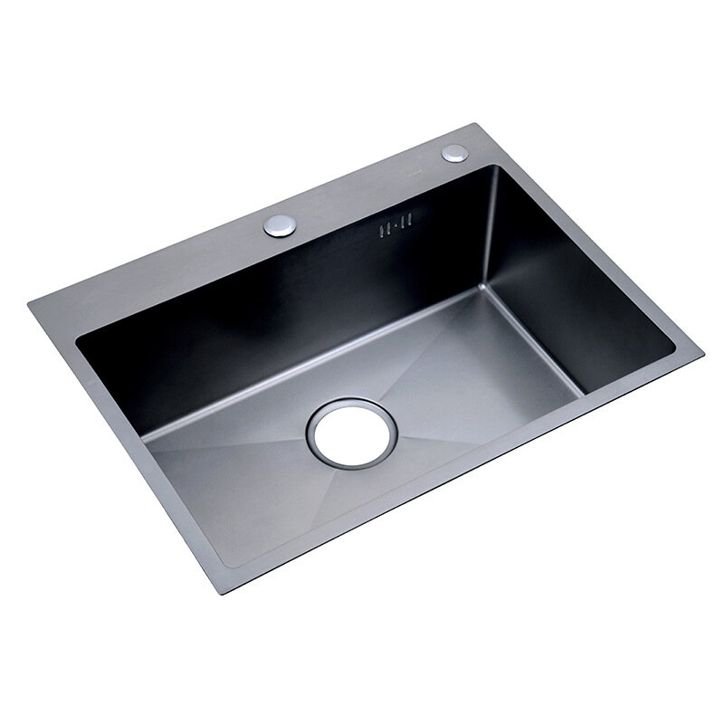 أحواض مطبخ من الفولاذ المقاوم للصدأ ، قاعدة نانو سوداء ، 30 بوصة ، 11 مقياس ، سميكة ، فتحة واحدة مع مصفاة تصريف