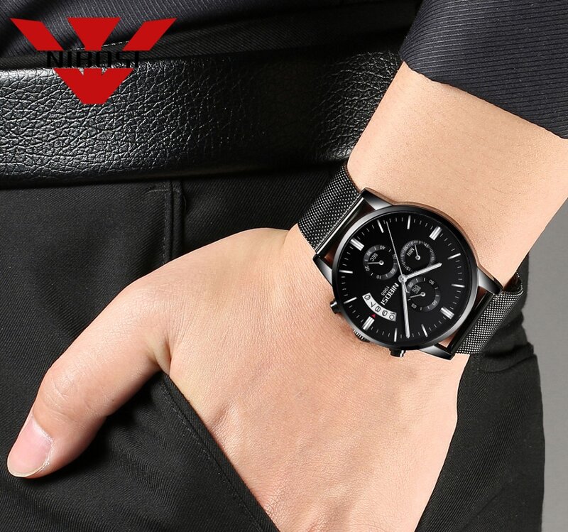 Nibosi高級超薄型時計男性防水スポーティなファッション腕時計メンズカジュアル腕時計レロジオmasculino