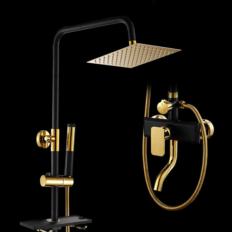 Schwarz Regendusche System Bad Luxus Goldene Dusche Set mit Dusche Panel Regal Badezimmer Dusche Wasserhahn Badewanne Wasserhahn Set