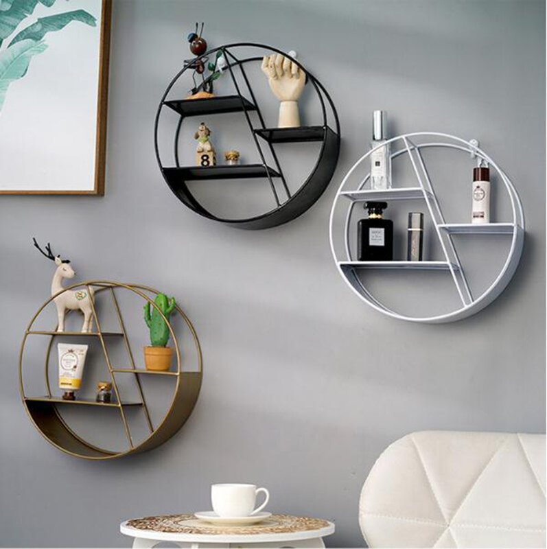 Prateleira em vaso para parede, estilo nórdico, prateleira redonda de metal, hexágono, suporte, rack em vaso para decoração de parede