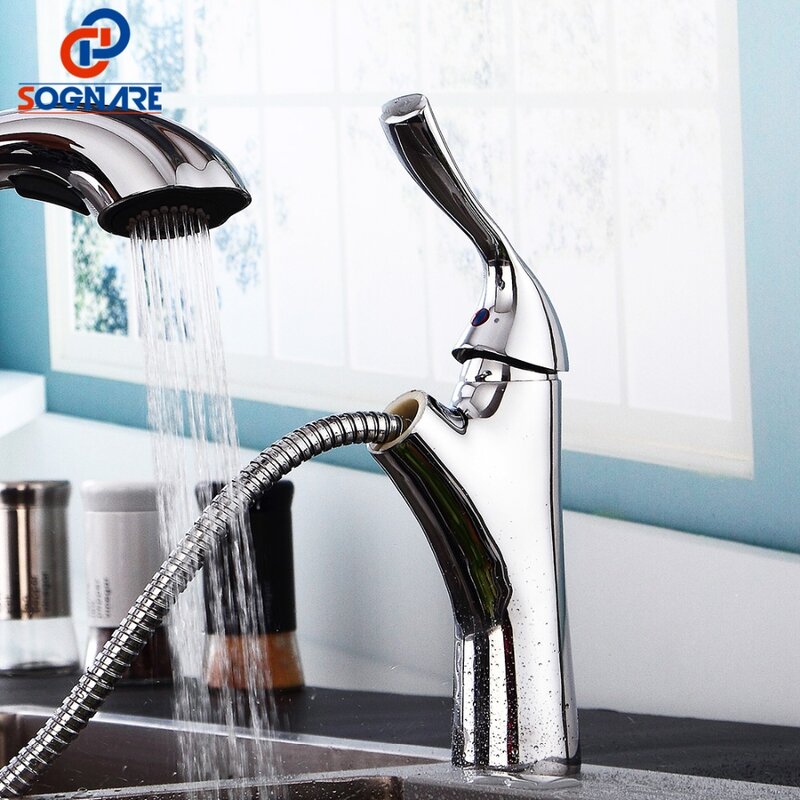 Chrome Polished Copper Kitchen Faucet Pull Out Sprayer Single Lever Sink Mixer Tap For Kitchen Sink Mixer Water torneira cozinha