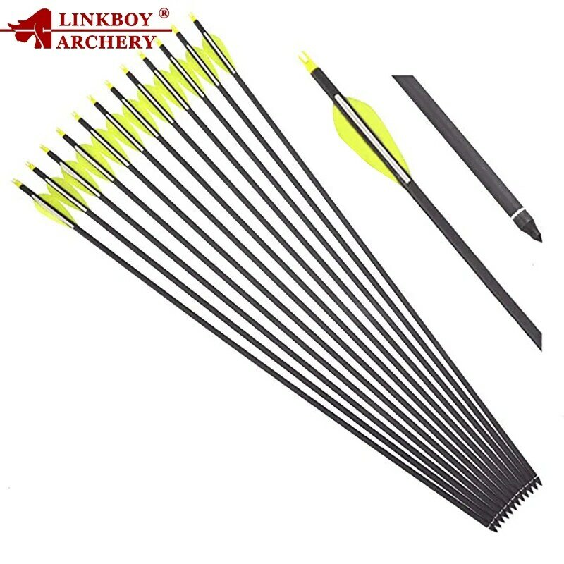 Linkboy Archery Mix Carbon Arrow ID6.2mm 2.8inch Vanes Target Point 90gr Compound Traditional Bow Practice Hunting Accessories